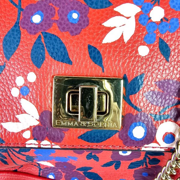Emma & Sophia Floral Leather Coral Purple Handbag - Picture 2 of 10